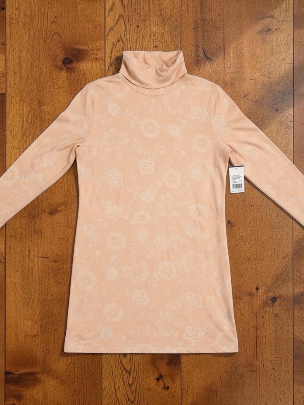 Lands' End Peach Floral Turtleneck Top